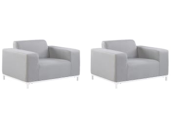 Rovigo - Lot de 2 fauteuils de jardin en tissu gris clair et blanc