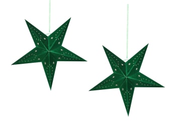 Motti - Conjunto de 2 estrellas LED de papel verde esmeralda 45 cm