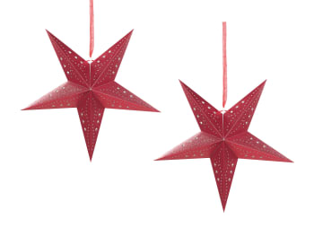 Motti - Conjunto de 2 estrellas LED de papel rojo brillante 45 cm