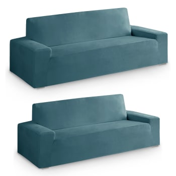 PACK VELVET - Pack 2 unidades Funda de sofá Velvet 2+3 plazas azul