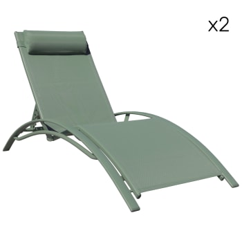 Galapagos - Set di 2 sedie a sdraio in textilene y alluminio verde salvia