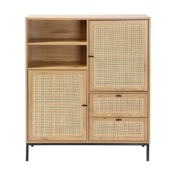 Jaya - Credenza Alta con Facciate in Rattan Naturale - L100 cm -