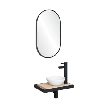 Soho - Meuble lave-mains  plan fin p-serviette côté vasque blanche + miroir