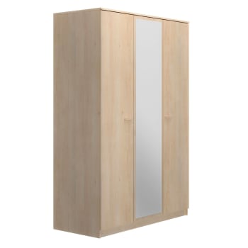 Enora - Armoire 3 portes 1 miroir effet bois bois