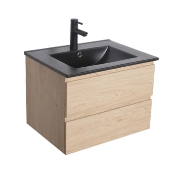 Sorrento - Meuble simple vasque 60cm  Décor chêne + vasque noire