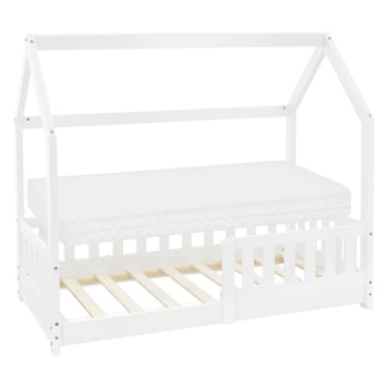 Cama Infantil Princesa Blanca 90x190 Cm - MDF, Con Barandillas Y Somier Incluido, Soporta 50 Kg