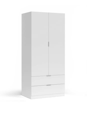 Darest - Garde-robe avec 2 portes et 2 tiroirs effet bois blanc