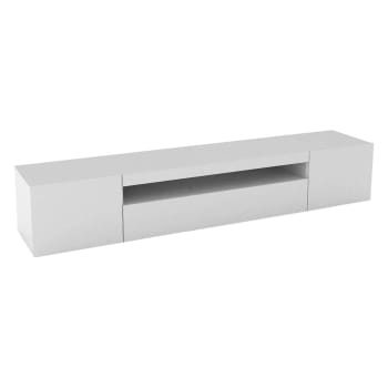 Mobile TV Bianco Lucido – 160x45x35 Cm, Con LED RGB Regolabile, 2 Ripiani In Vetro, Per TV Fino A 65 Pollici
