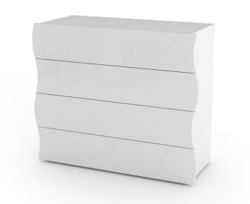 Dhainau - Comò a 4 cassetti effetto legno bianco lucido 98x40h82 cm