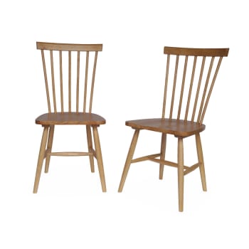 Romie - Lot de 2 chaises naturelles à barreaux en bois d'hévéa