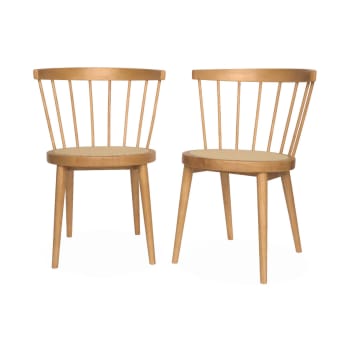 Nora - Lot de 2 chaises naturelles en bois et cannage