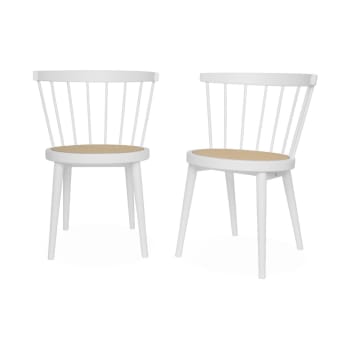 Nora - Lot de 2 chaises blanches en bois et cannage