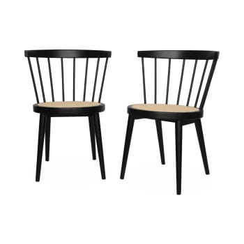 Nora - Lot de 2 chaises noires en bois et cannage