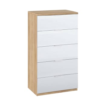 Dhvali - Commode effet bois beige, blanc 60x40 cm