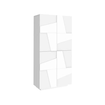 Dlerd - Meuble à chaussures avec 4 portes effet bois blanc brillant