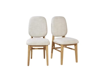 Lucette - Lot de 2 chaises en chêne massif et lin premium Beige