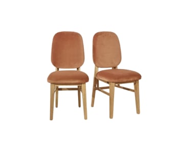 Lucette - Lot de 2 chaises en chêne massif et velours Caramel