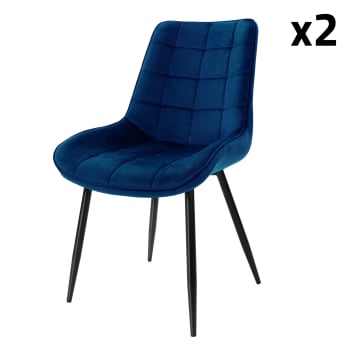 Set 2x sillas de comedor asientos de terciopelo azul oscuro
