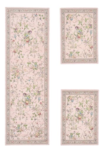 FLOMI - Alfombra floral tejida plana rosa 70x400 cm
