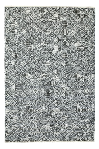 MOLDE - Tapis tissé main en laine naturelle noir / blanc 70x140 cm
