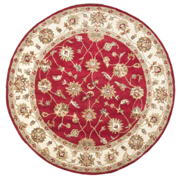 ROYAL ZIEGLER - Tapis floral classique en 100% laine crème rouge D150 cm