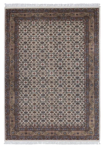 BENARES - Tapis d'orient classique noué main en laine Crème 090x160 cm