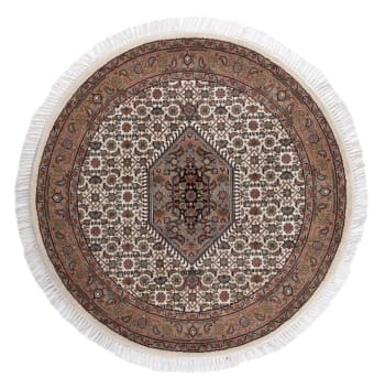 BENARES - Tapis d'orient classique noué main en laine marron crème Diam 250 cm