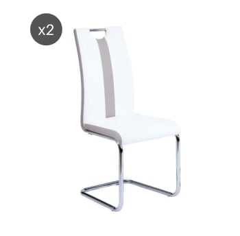 Jade - Lot de 2 chaises   simili blanc pieds métal chromé