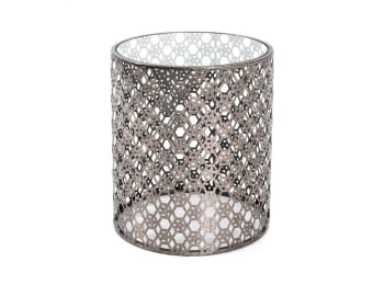 Pearly - Table basse ronde en métal laqué et verre trempé 38cm - Gris