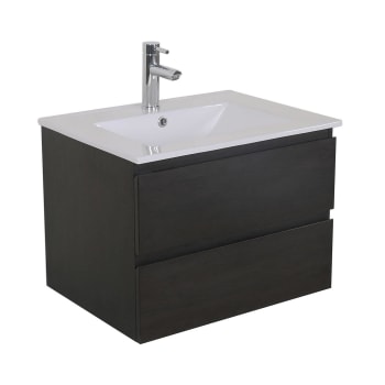 Sorrento - Meuble simple vasque 60cm  décor chêne carbone + vasque + robinet noir