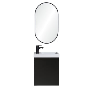 Lisa - Meuble lave-mains  noir + miroir ovale