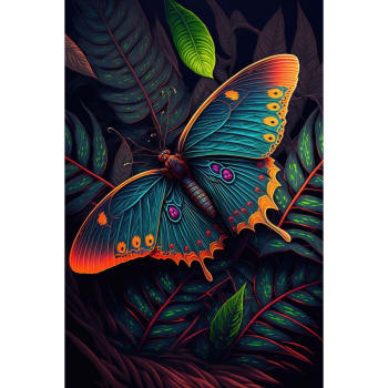 Nature évasion - Tableau sur verre synthétique papillon néon 65x97 cm