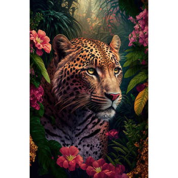 Animaux - Tableau sur toile léopard fleuri 65x97 cm