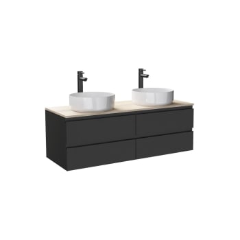 Sorrento - Meuble double vasque 120cm avec plan bois  Noir +  vasque