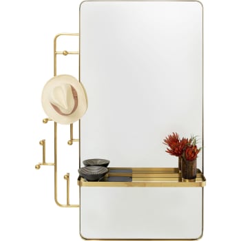 Tristan - Miroir rectangle avec porte-manteau en acier doré