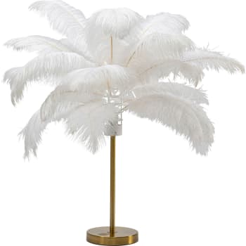 Feather Palm - Lampara de mesa de plumas blancas con la base de acero dorado