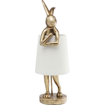 Animal - Lampe lapin en polyrésine dorée et abat-jour en lin beige H50