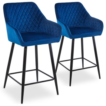Veronika - Lot de 2 chaises de bar velours bleu
