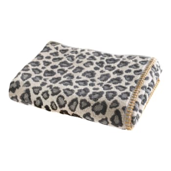 FAUVE - Drap de bain motif léopard gris 70x130 en coton