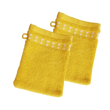 Poismini - Lot de 2 gants de toilette 15x21 jaune en coton 450 g/m²