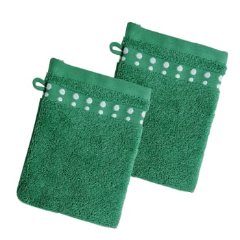 Poismini - Lot de 2 gants de toilette 15x21 vert en coton 450 g/m²