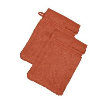 Coton peigne d'egypte eponges - Lot de 2 gants de toilette 15x21 orange terracotta en coton