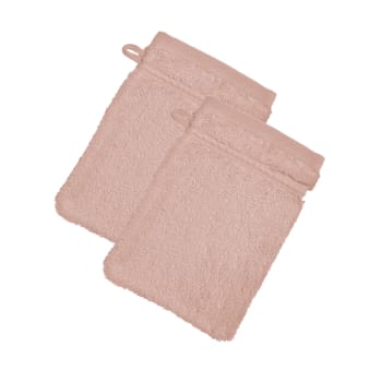 Coton peigne d'egypte eponges - Lot de 2 gants de toilette 15x21 rose blush en coton