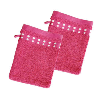 Poismini - Lot de 2 gants de toilette 15x21 rose en coton 450 g/m²