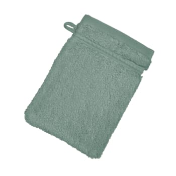 Coton peigne d'egypte eponges - Lot de 2 gants de toilette 15x21 vert de gris en coton
