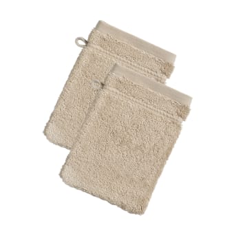 Coton peigne d'egypte eponges - Lot de 2 gants de toilette 15x21 beige sable en coton