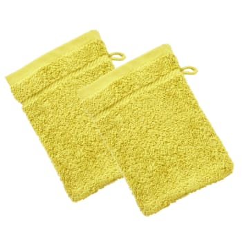 Claire - Lot de 2 gants de toilette 15x20 jaune en coton