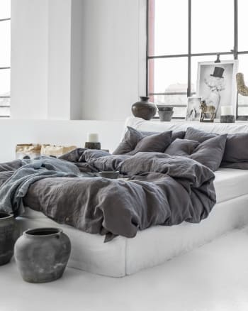 Bettbezug-Set aus Leinen, Grau, 240x220 cm