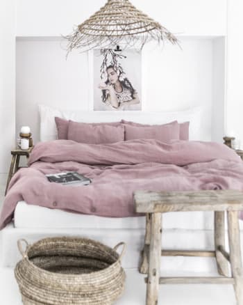 Bettbezug-Set aus Leinen, Rosa, 260x220 cm