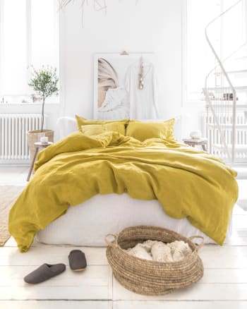Bettbezug-Set aus Leinen, Gelb, 240x220 cm